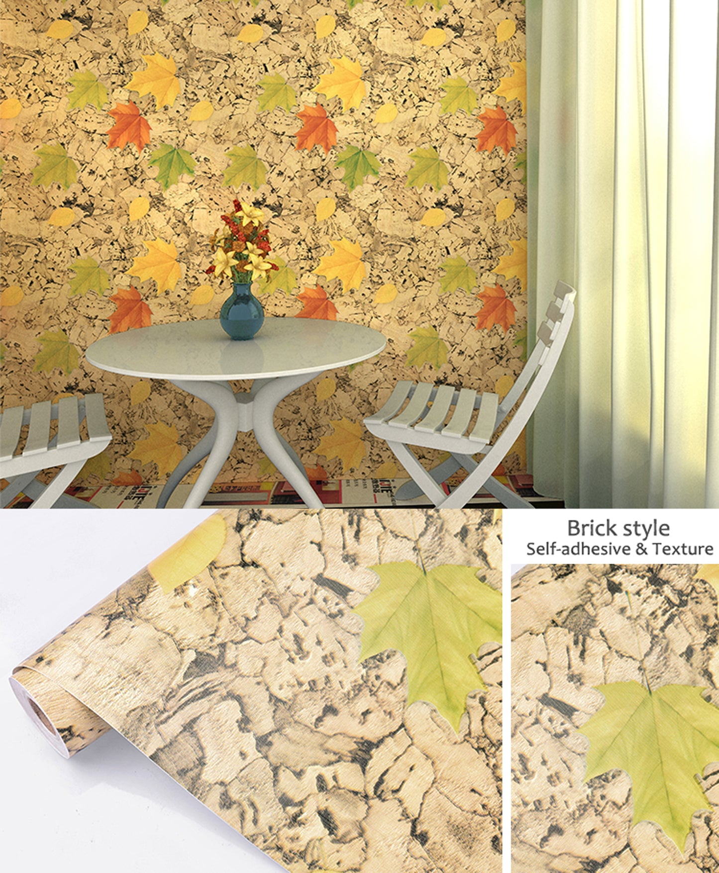 akadeco HY9207 Decorative wallpaper Multicolored Leaves Self Adhesive Classics PVC Vinyl Waterproof wallpaper