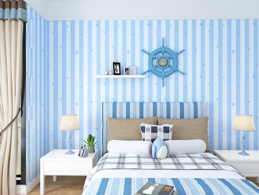 HY9077 Mixure of Blue & White Stripes self adhesive wallpaper