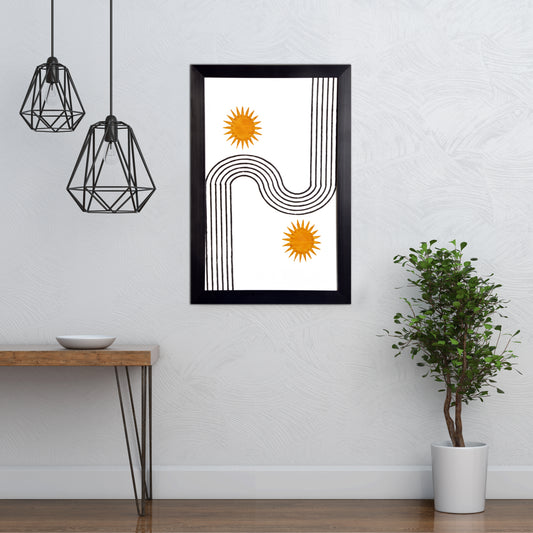 Wall Decorative Minimalist Art Sunshine Arch Woodblock Printed Acrylic Framed Handmade Paper Painting with Amber/Yellow Natural Color