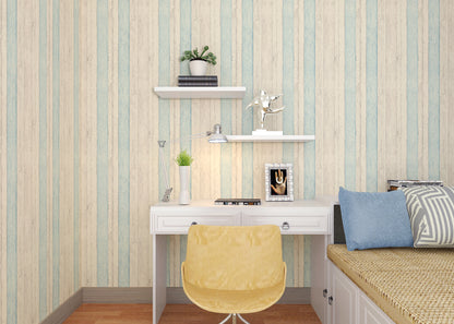 HY9303 Combination of Blue & Ivory Stripes self adhesive wallpaper