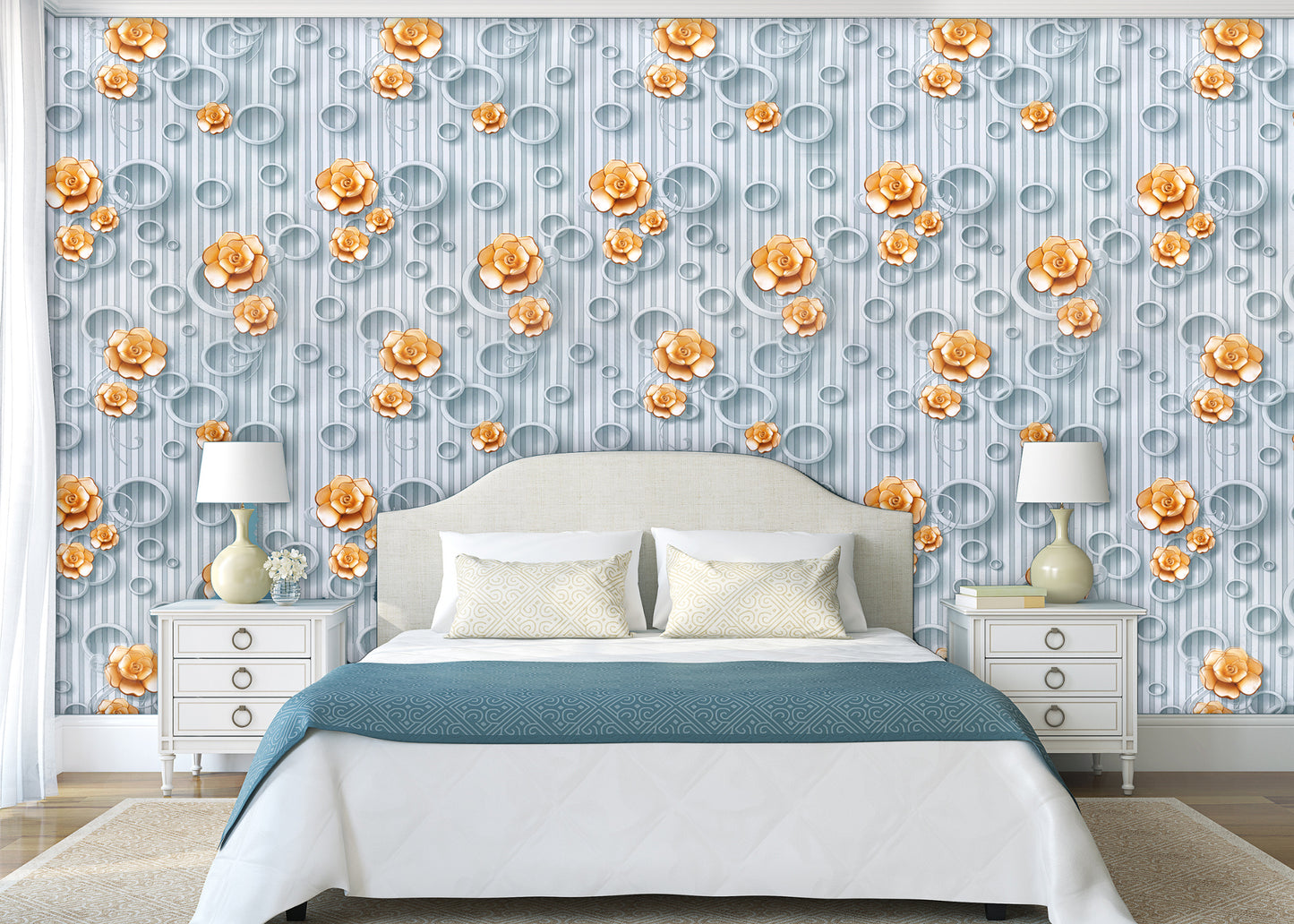 akadeco HY9153 3D Effect Style Blue Shades of Circles Self Adhesive Classics PVC Vinyl Waterproof wallpaper