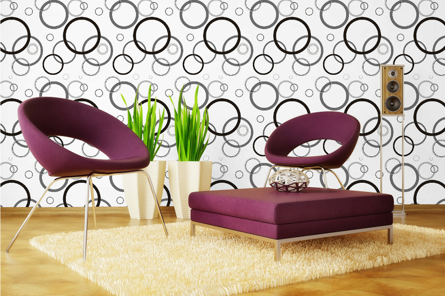 HY9096 Black and Grey Multisized Circles self adhesive wallpaper