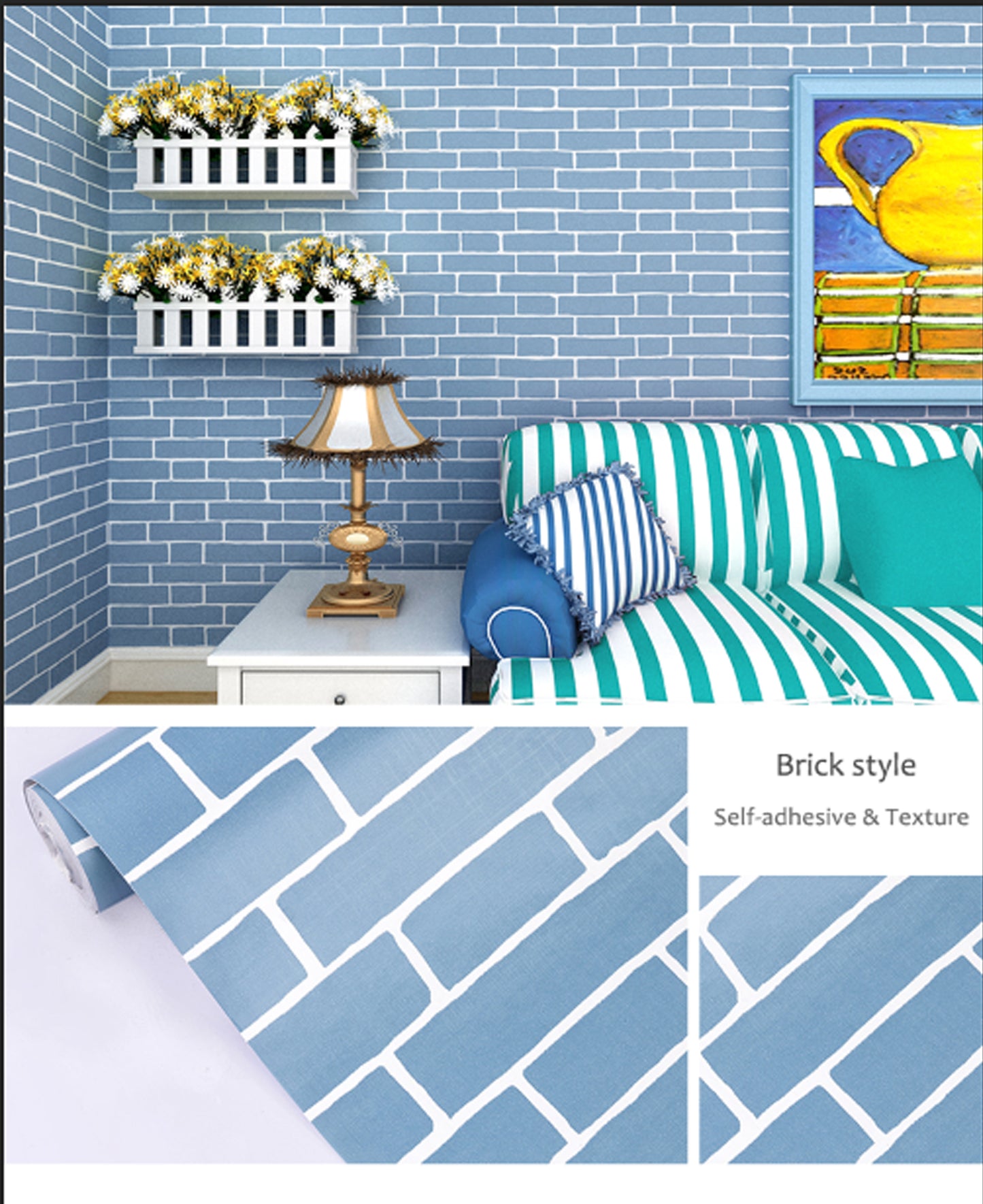 akadeco HY9215 Beautiful Blue Bricks Decorative Wallpaper