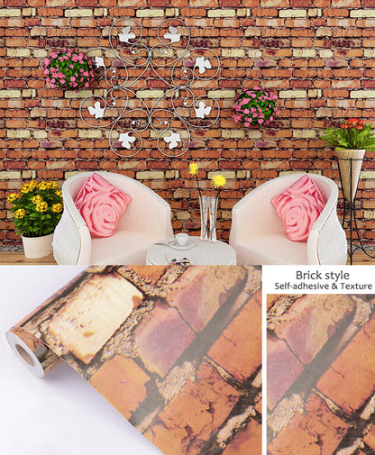 akadeco HY9219 Combination of Brown-Golden Bricks Self Adhesive Classics PVC Vinyl Waterproof wallpaper