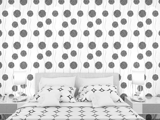 HY9073 Black Floral Pattern On White Base self adhesive wallpaper