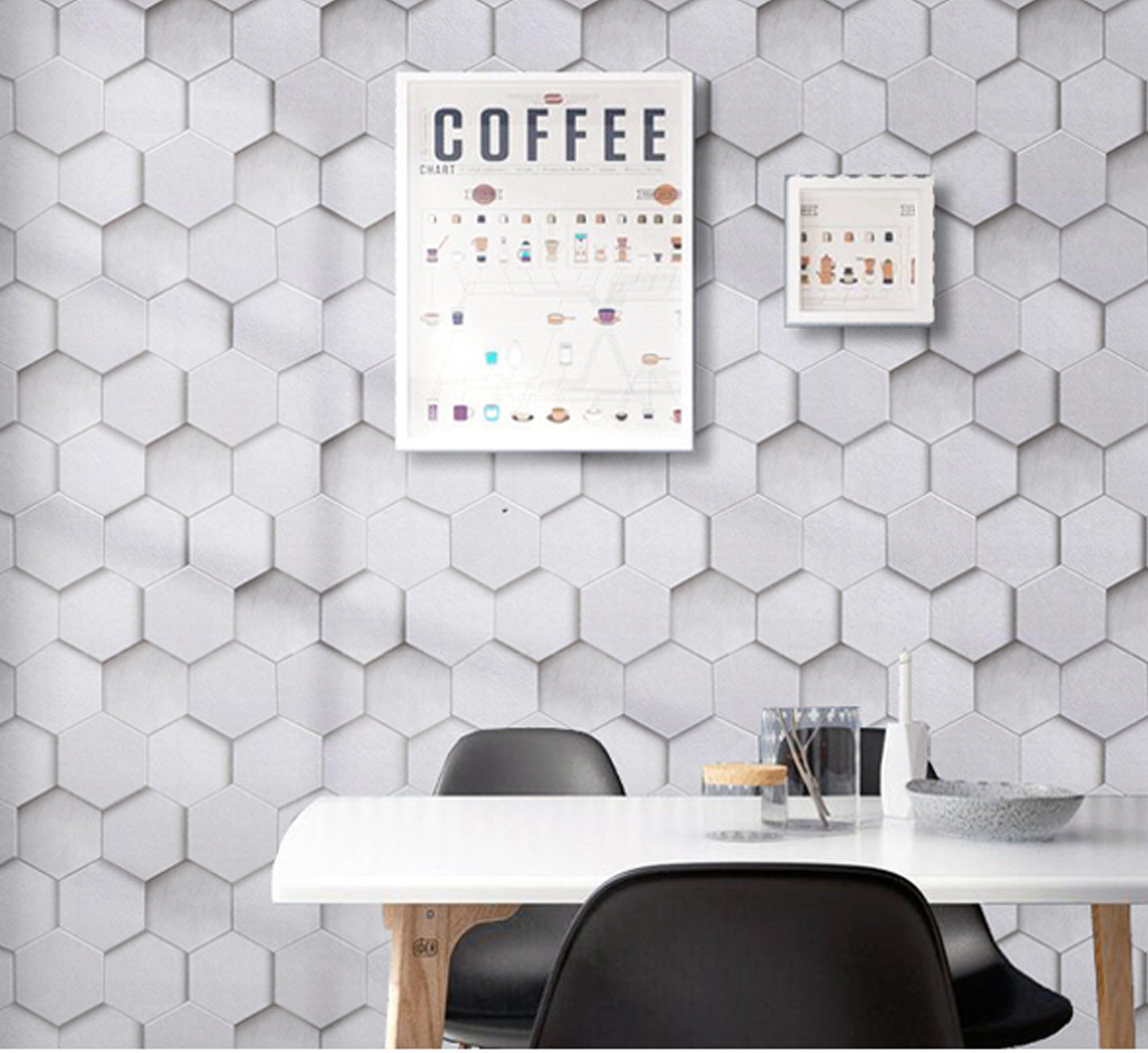 HY9171 Combined White Hexagons Minimal Art Wallpaper