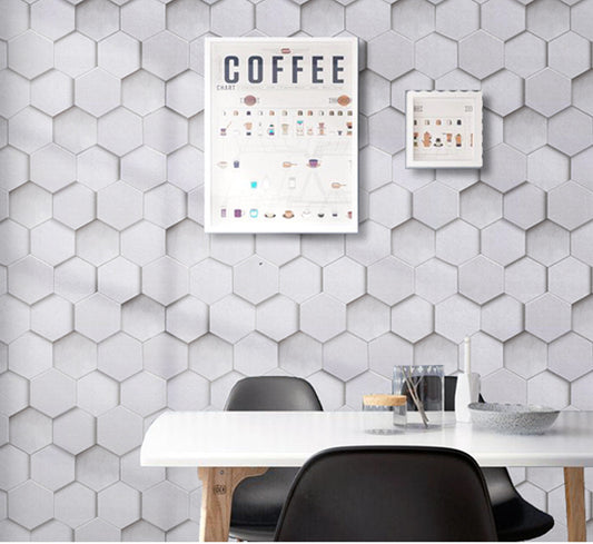 HY9171 Combined White Hexagons Minimal Art Wallpaper