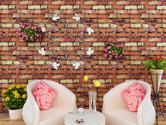 HY9219 Combination of Brown-Golden Bricks self adhesive wallpaper