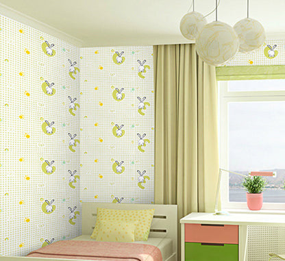 HY9038 Happy Cartoons - Combination of Green & White Classics Wallpaper