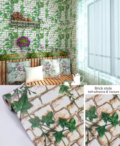 akadeco HY9201White Bricks With Green Branches Self Adhesive Decorative wallpaper