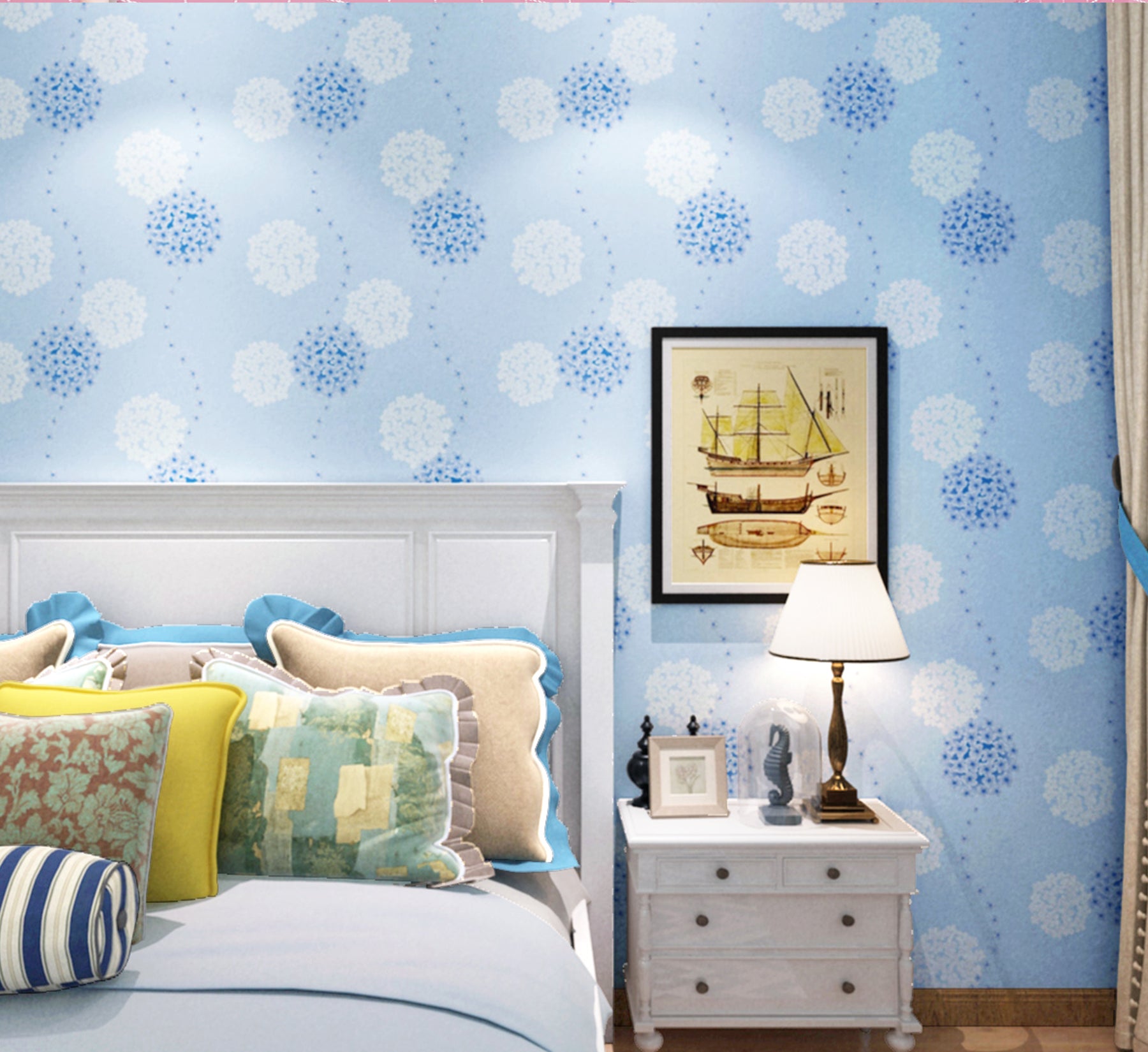 HY9021 Blue Floral Wallpaper