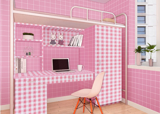 HY9156 Small Squre Pattern With Pink-White Combination self adhesive wallpaper