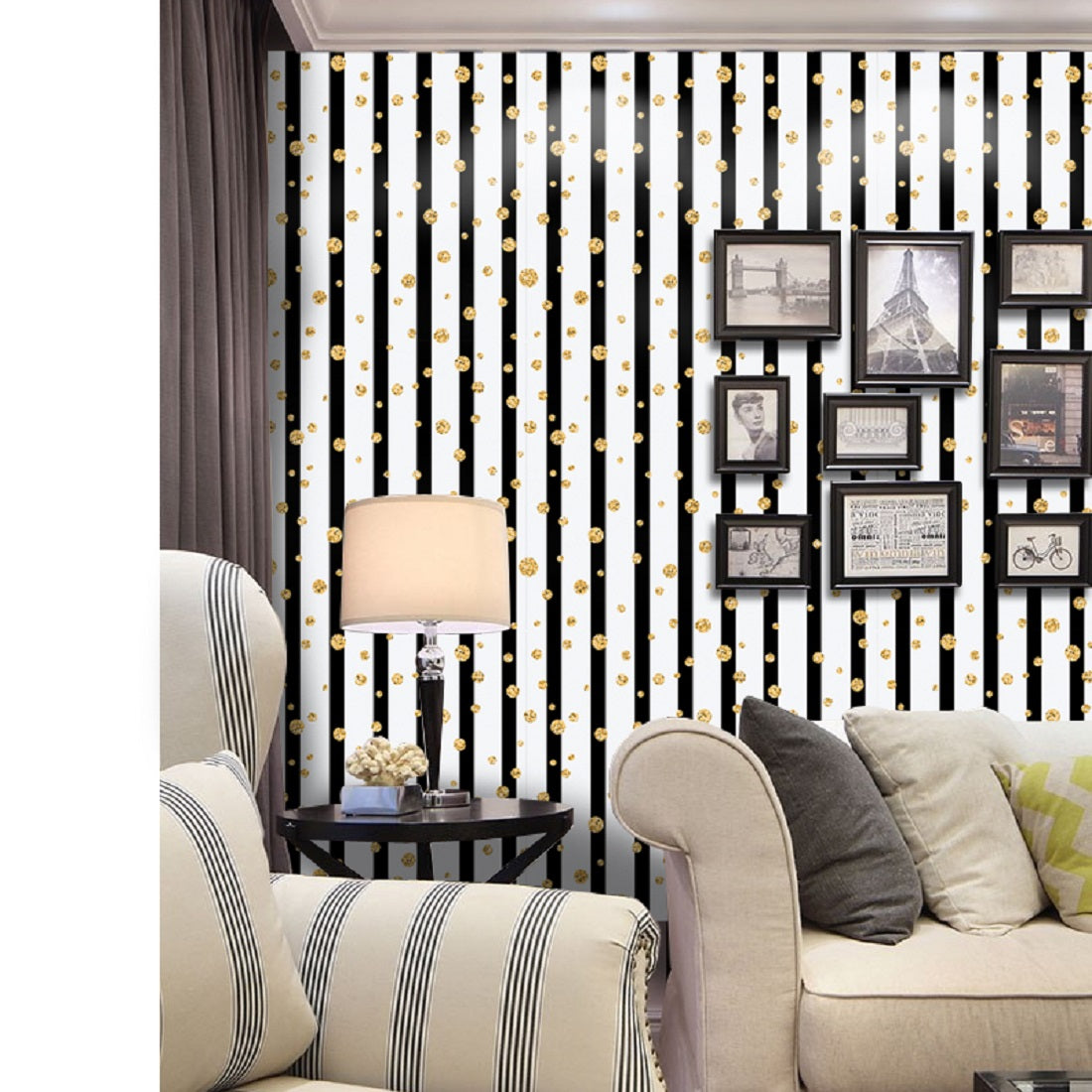 SA-1108 Classic Black&White Stripes Wallpaper