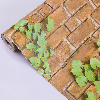 akadeco HY9202 Brown Bricks With Green Branches Self Adhesive Classics PVC Vinyl Waterproof wallpaper