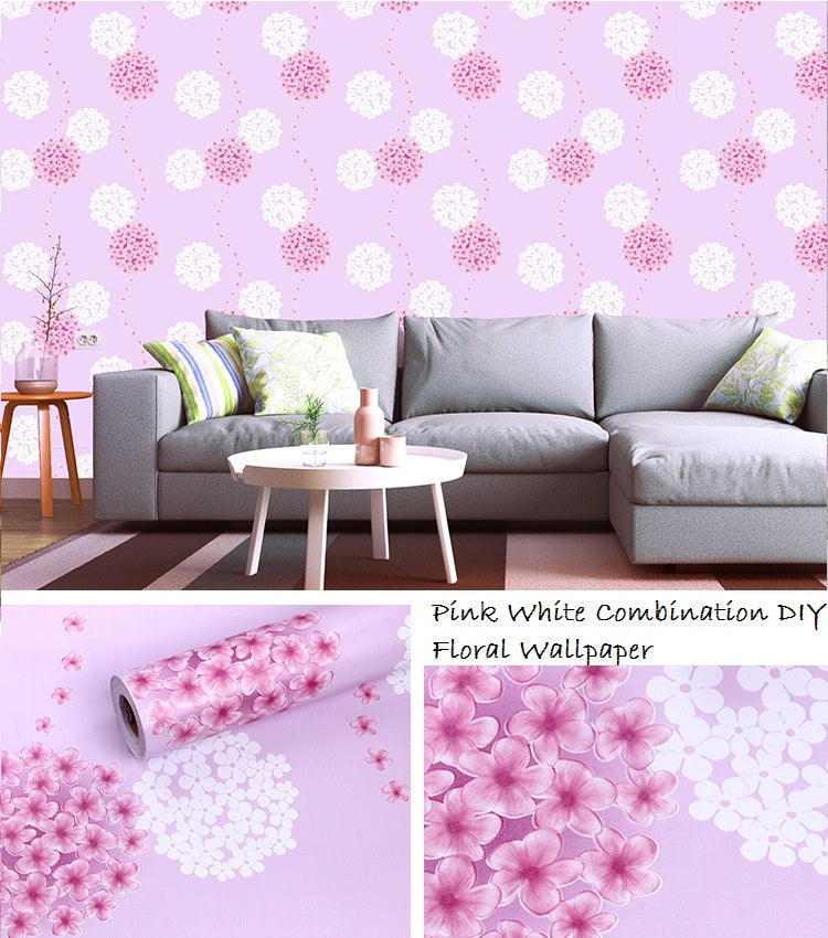 self Adhesive Decorative multipupose Pink White Floral Waterproof PVC Wallpaper (1 roll Size - 330X45cm)