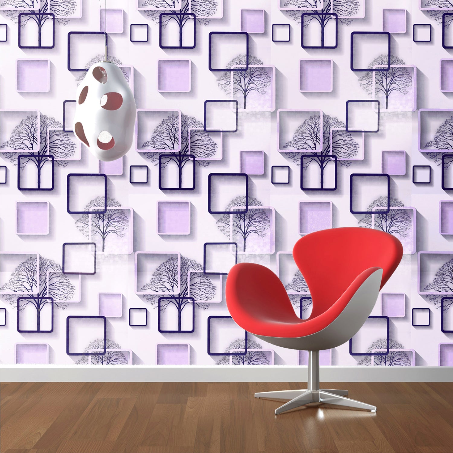 HY9113 3D Effect Style Multishaded Decorative wallpaper Collection of Purple Squres self adhesive wallpaper