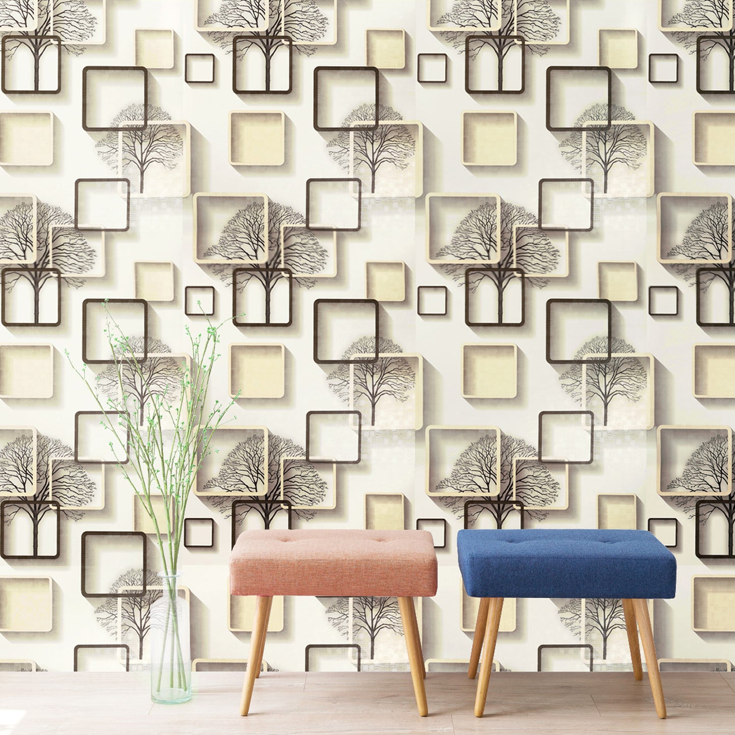 3D Effect Style Multishaded Decorative wallpaper Collection of Squres self adhClassics PVC Vinyl Waterproof wallpaperesive