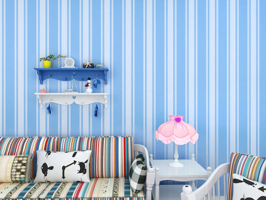 HY9091 Beatiful Stripes of Blue & White self adhesive wallpaper