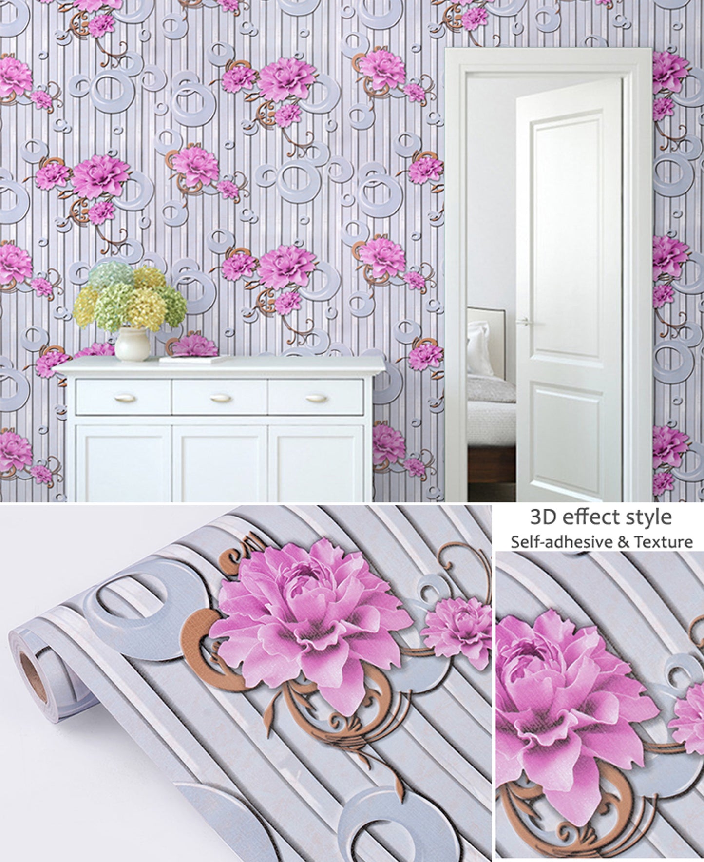 akadeco HY9173 3D Effect Style Floral Art Self Adhesive Floral & Botanical wallpaper