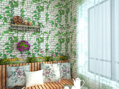 HY9201White Bricks With Green Branches self adhesive wallpaper