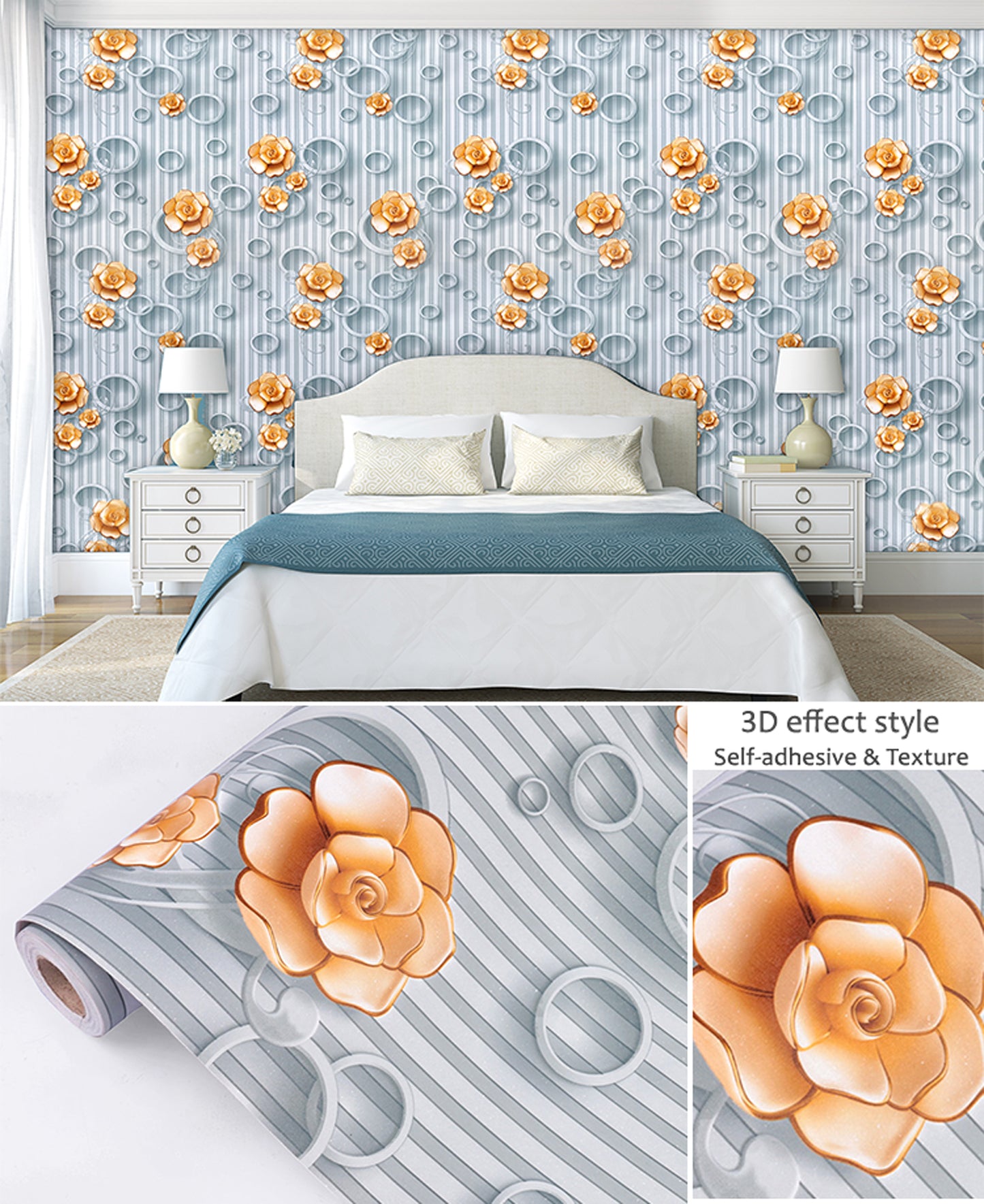 akadeco HY9153 3D Effect Style Blue Shades of Circles Self Adhesive Classics PVC Vinyl Waterproof wallpaper