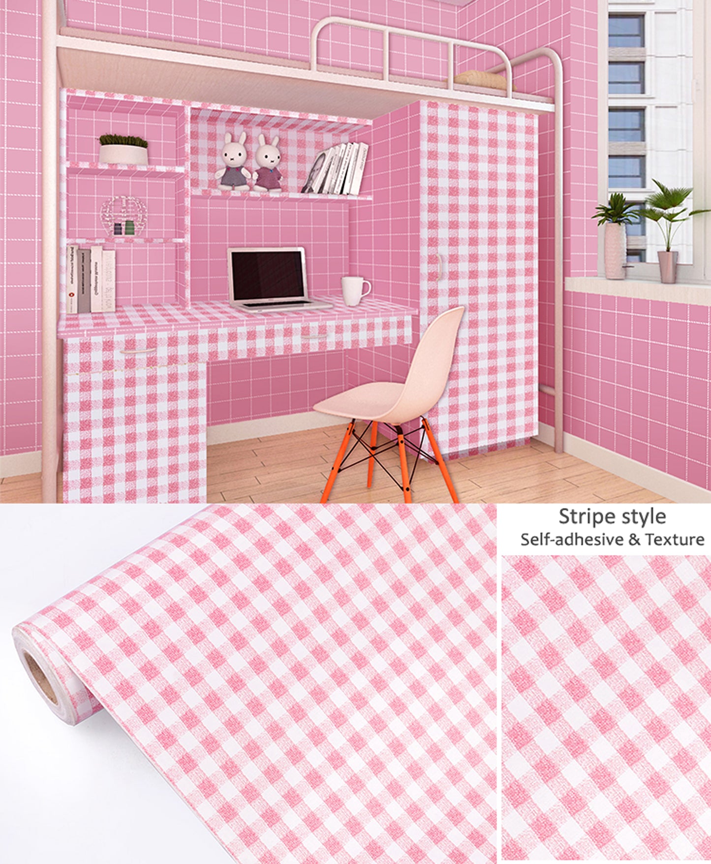 akadeco HY9156 Small Squre Pattern With Pink-White Combination Self Adhesive Decorative wallpaper