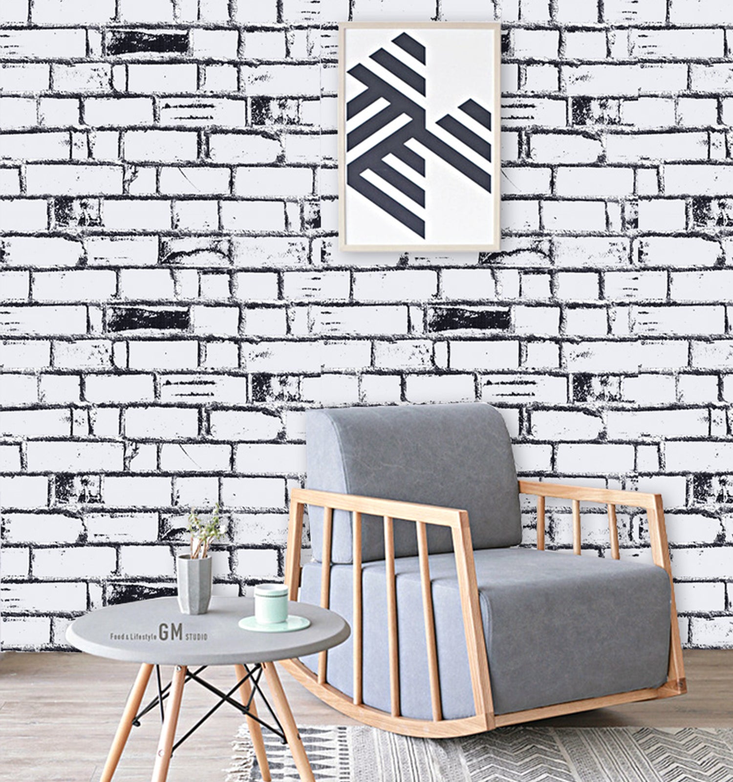 HY9204 White-Black Bricks Collection self adhesive wallpaper