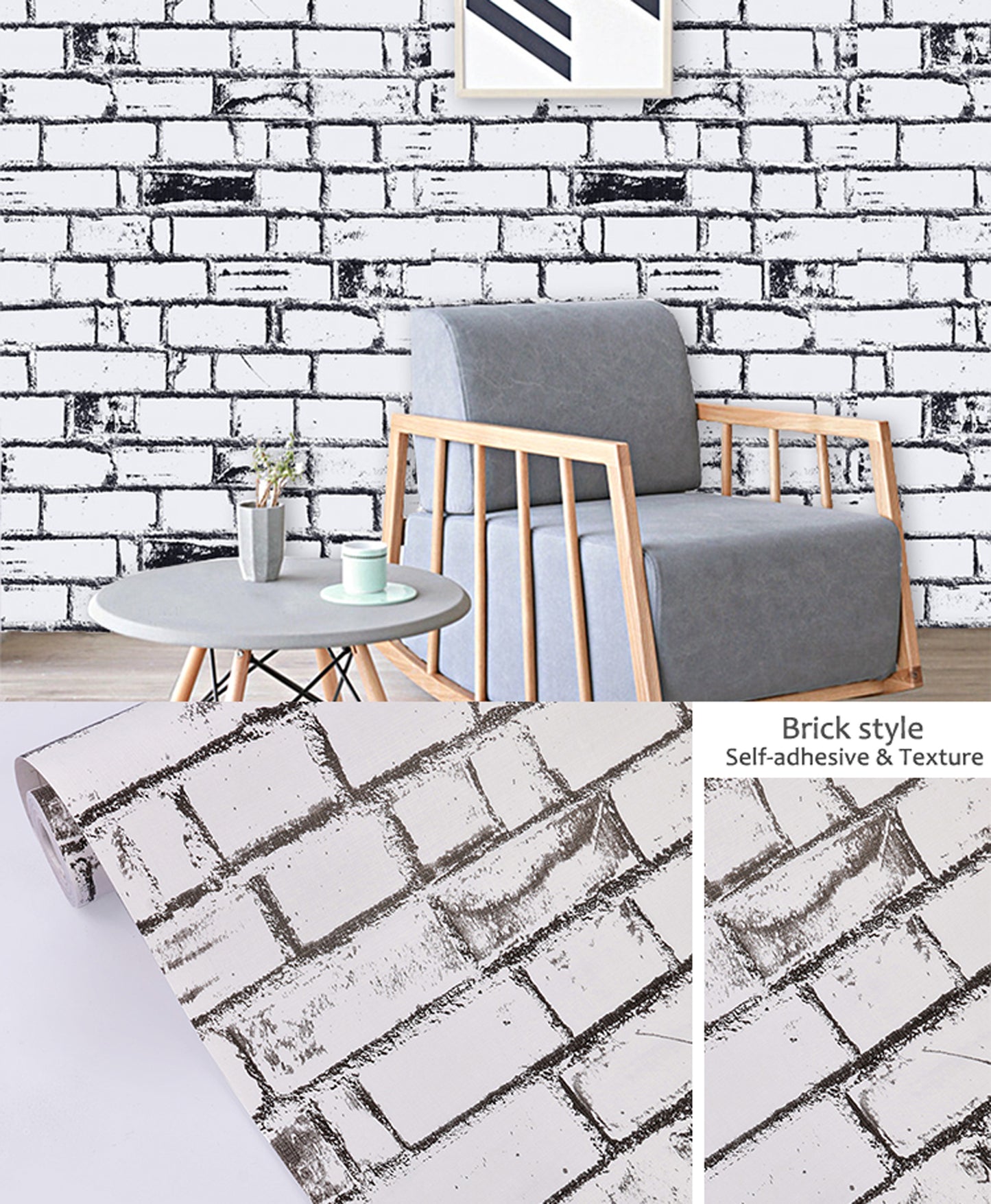 akadeco HY9204 White-Black Bricks Collection Self Adhesive Classics PVC Vinyl Waterproof wallpaper