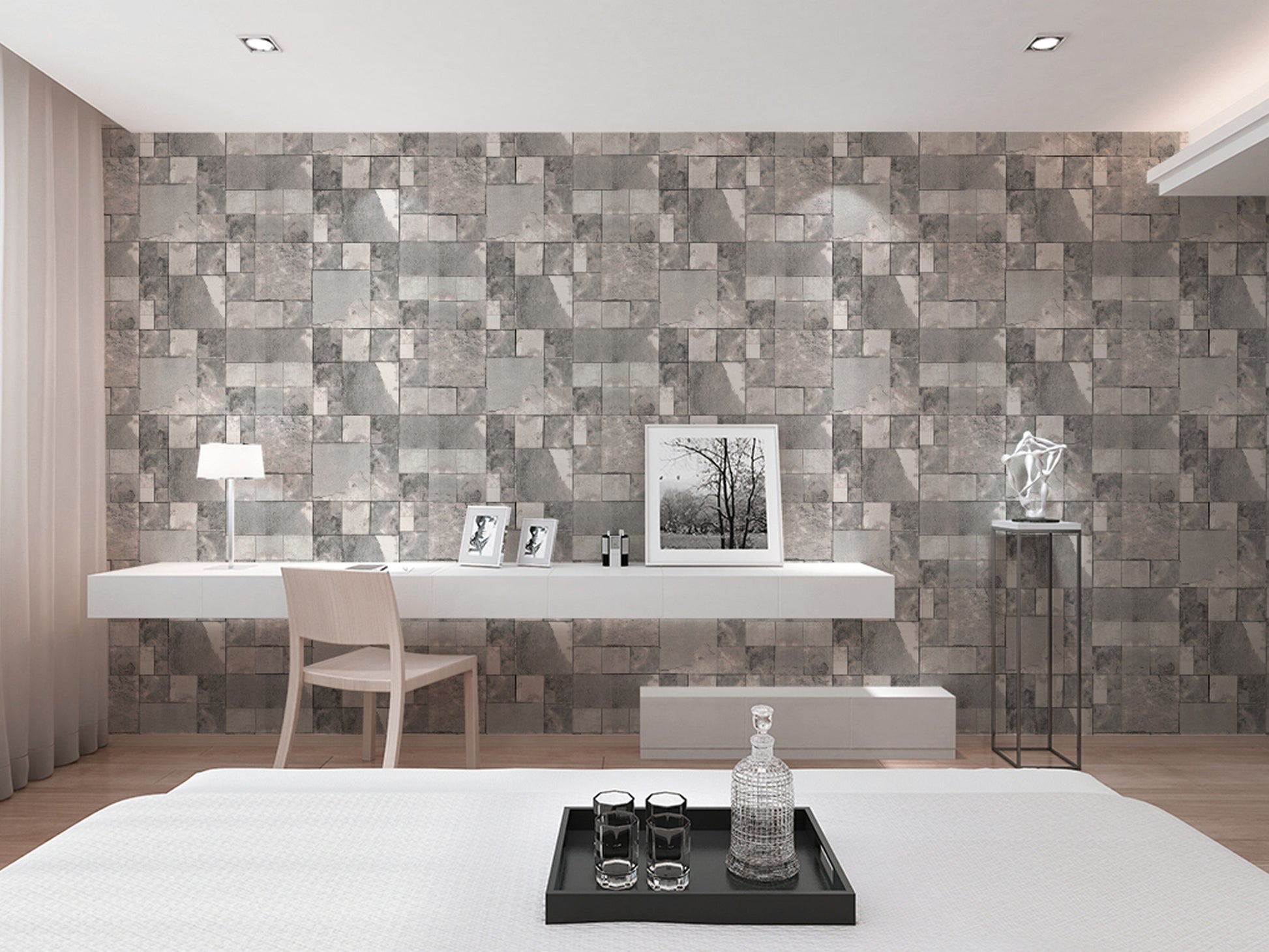 HY9205 Greyish Squre self adhesive wallpaper