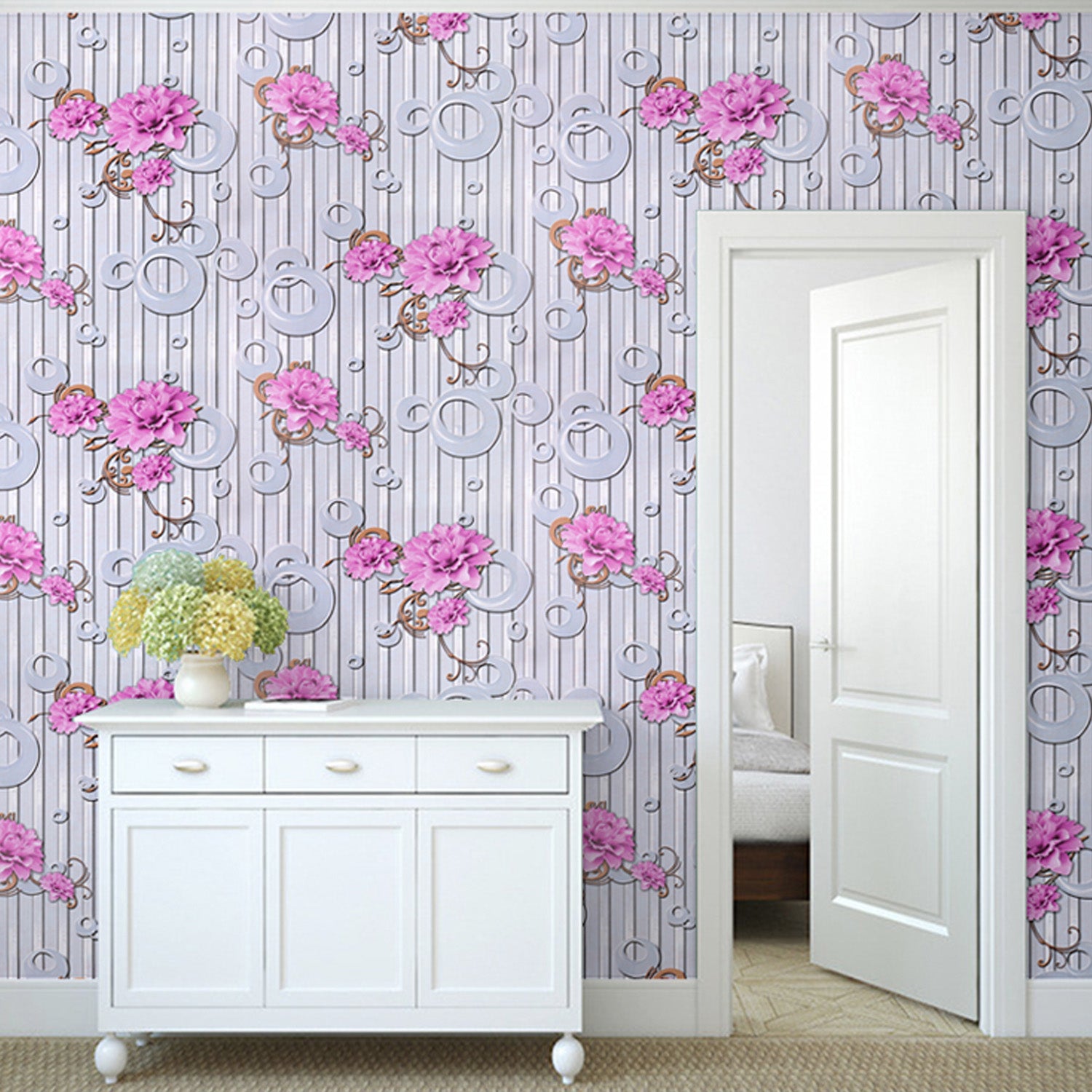 HY9173 3D Effect Style Floral Art self adhesive wallpaper