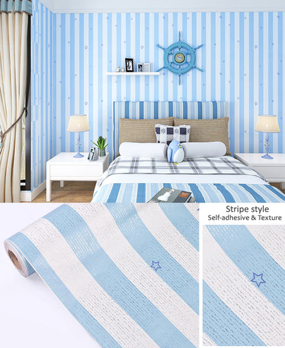 Mixure of Blue & White Stripes Self Adhesive Classics PVC Vinyl Waterproof wallpaper