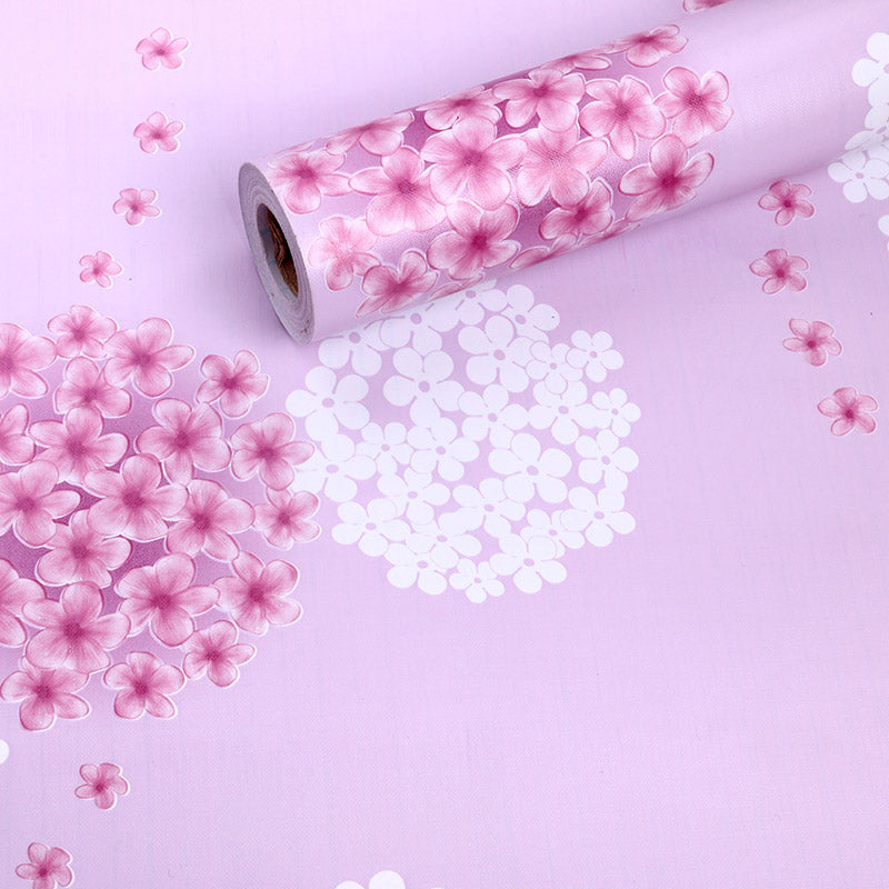 self Adhesive Decorative multipupose Pink White Floral Waterproof PVC Wallpaper (1 roll Size - 330X45cm)