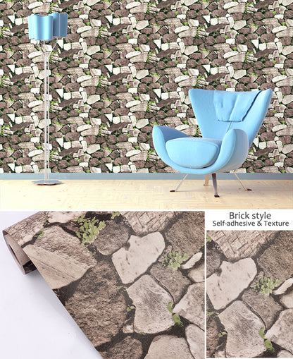 akadeco HY9240 Shades of Brown Greenish Bricks Decorative Wallpaper