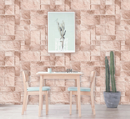 HY9247 Shades of Golden Rectangular Bricks Decorative Wallpaper