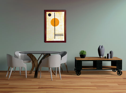 Home Decorative Eclipse Modern Brush Art Woodblock Printed Acrylic Framed Handmade Paper Painting with Yellow Natural Color