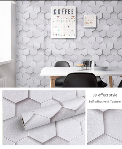 akadeco HY9171 Combined White Hexagons Minimal Art Wallpaper