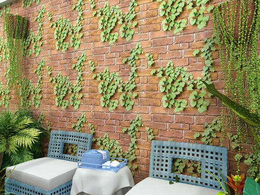 HY9202 Brown Bricks With Green Branches self adhesive wallpaper