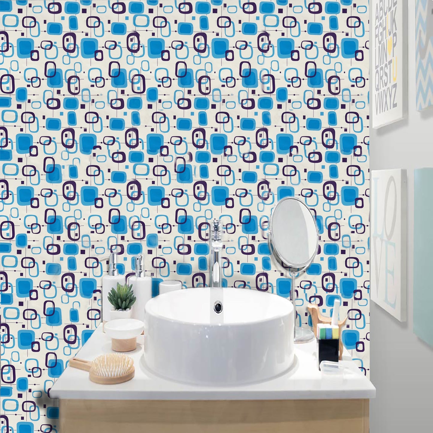 8281 Blue Shaded Square Art self adhesive wallpaper