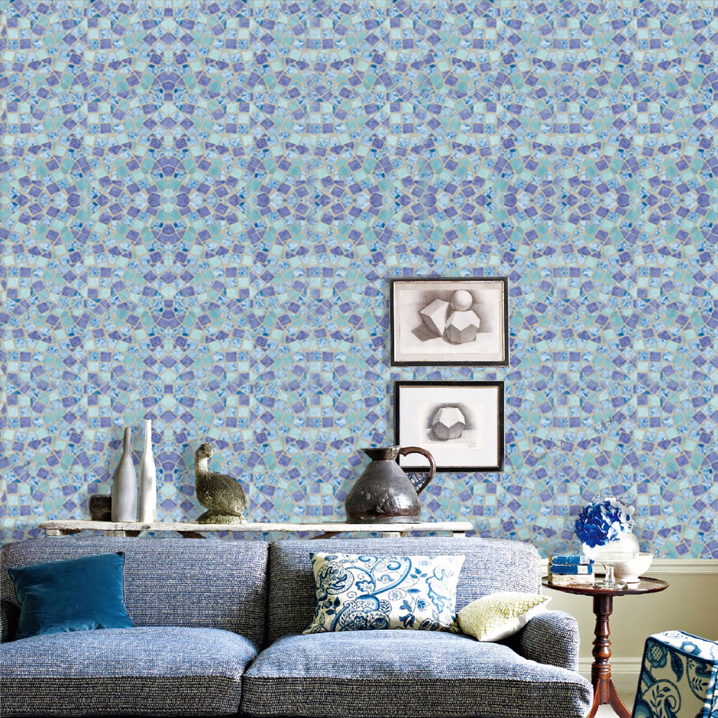 98062 Multishades of Blue Bricks Pattern Classics Wallpaper