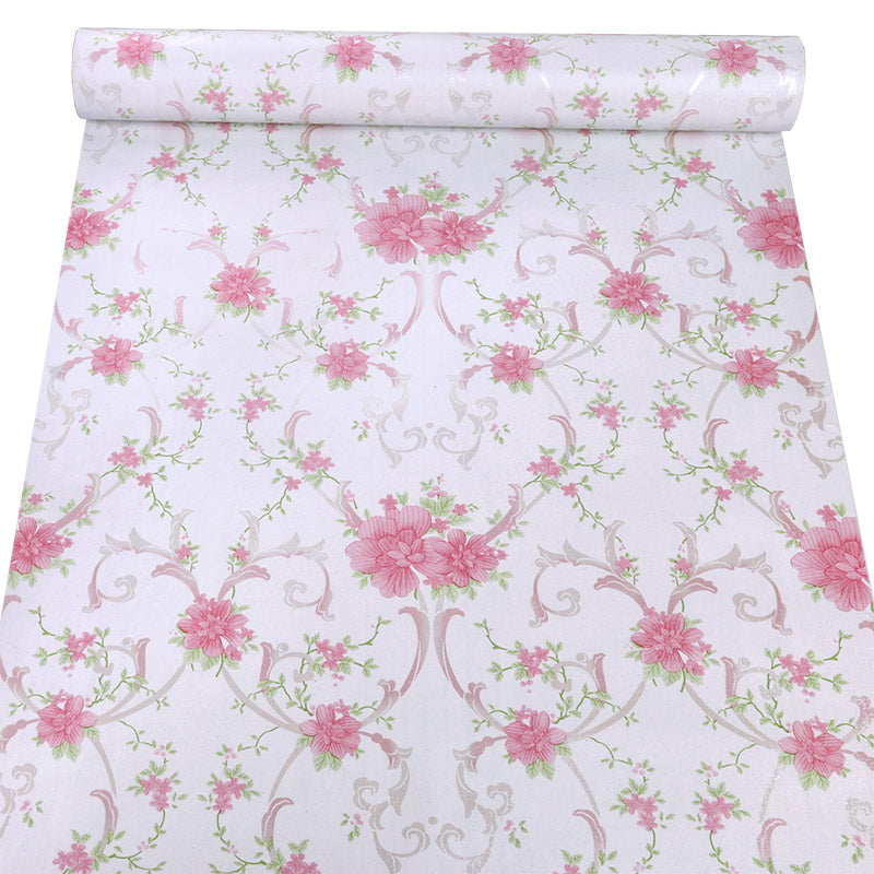 self adhesive decorative multipurpose floral pattern pink waterproof pvc wallpaper (1 roll size - 330X45cm)