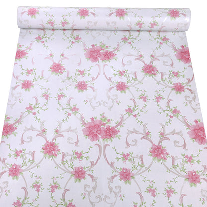 self adhesive decorative multipurpose floral pattern pink waterproof pvc wallpaper (1 roll size - 330X45cm)