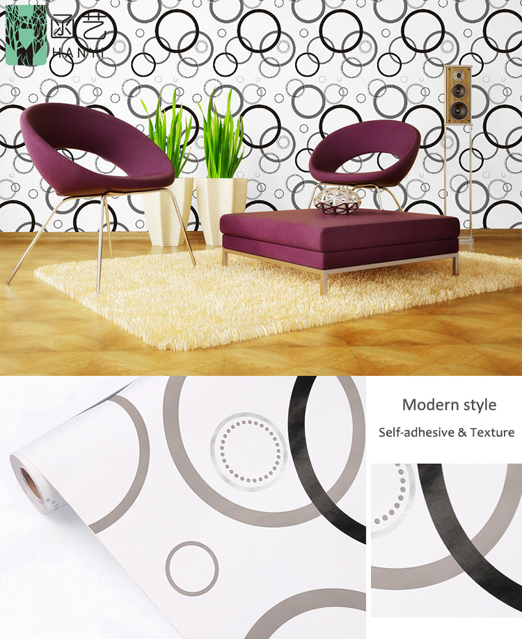 Black and Grey Multisized Circles Self Adhesive Classics PVC Vinyl Waterproof wallpaper