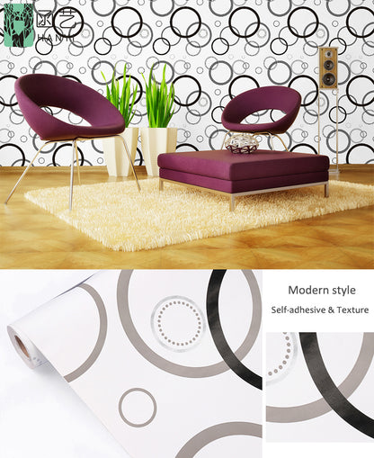 Black and Grey Multisized Circles Self Adhesive Classics PVC Vinyl Waterproof wallpaper