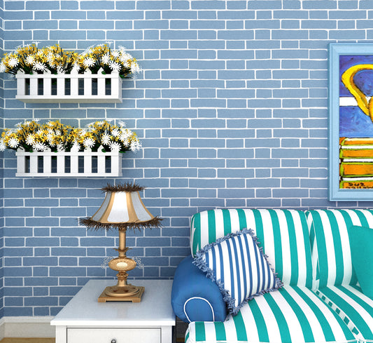 HY9215 Beautiful Blue Bricks Decorative Wallpaper