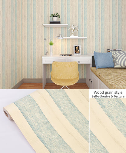 Combination of Blue & Ivory Stripes Self Adhesive Classics PVC Vinyl Waterproof wallpaper