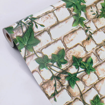 akadeco HY9201White Bricks With Green Branches Self Adhesive Decorative wallpaper